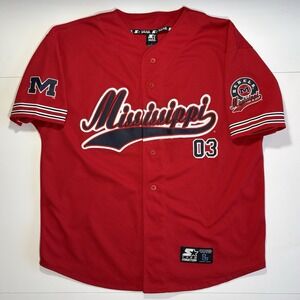 Vintage Starter Mississippi Rebels 03 Red NCAA Baseball Jersey Large